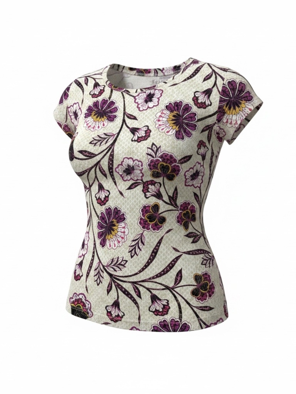 LOFT Cream Floral Print Short Sleeve Top